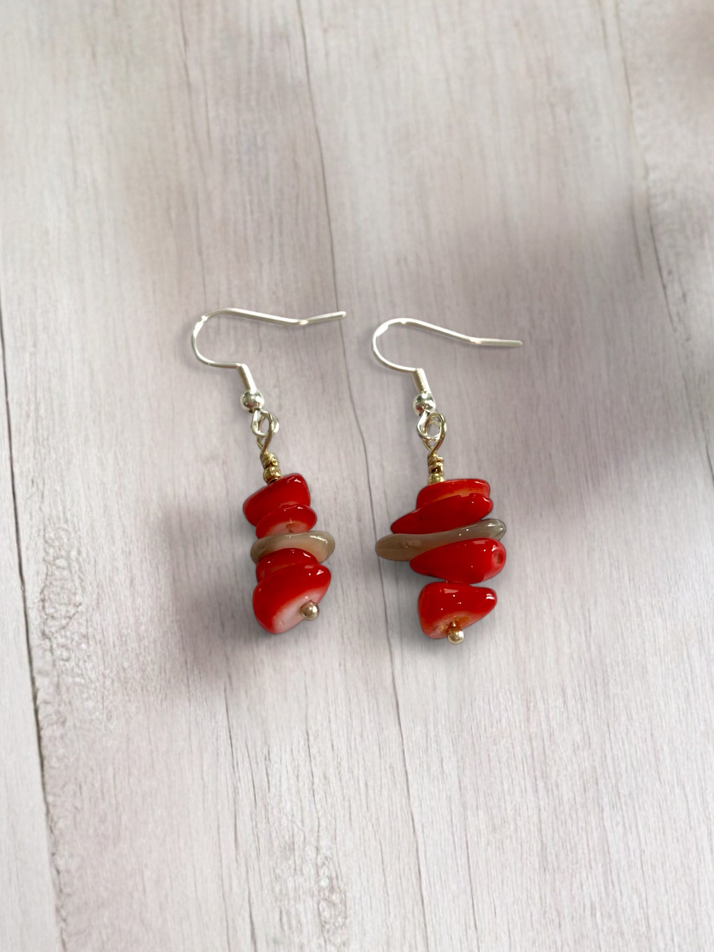 Vintage Antique Repurposed Red Chunky Beaded Earrings
