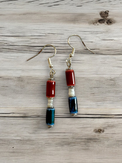 Red, White, and Blue Beaded Drop Earrings