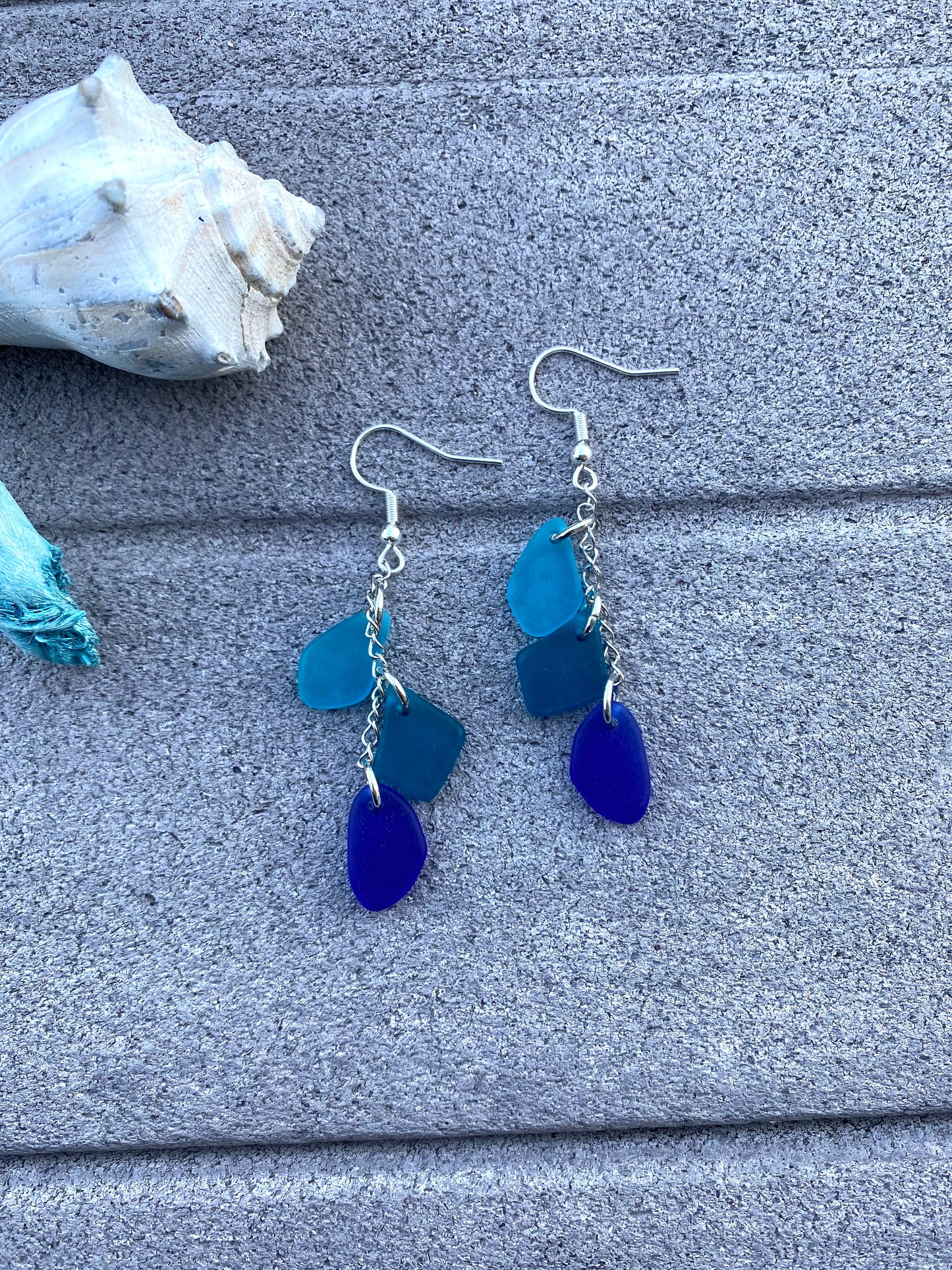 Blue Ombré Seaglass Layered Dangle Earrings