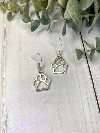 Silver Paw Print Charm Earrings