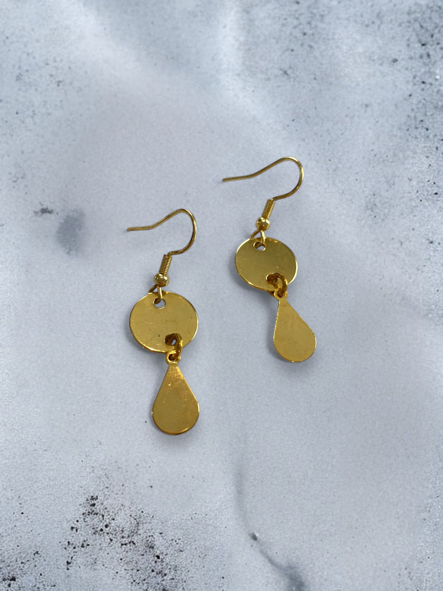 Gold Circle and Teardrop Charm Earrings