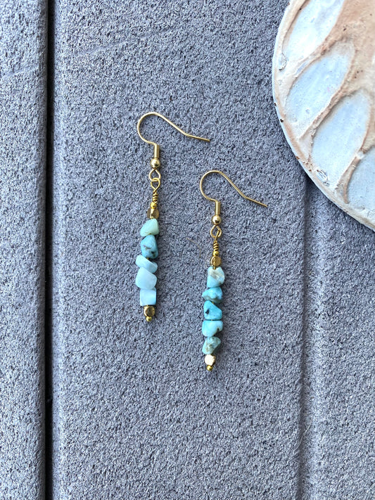 Dainty Larimar Chunk Drop Earrings