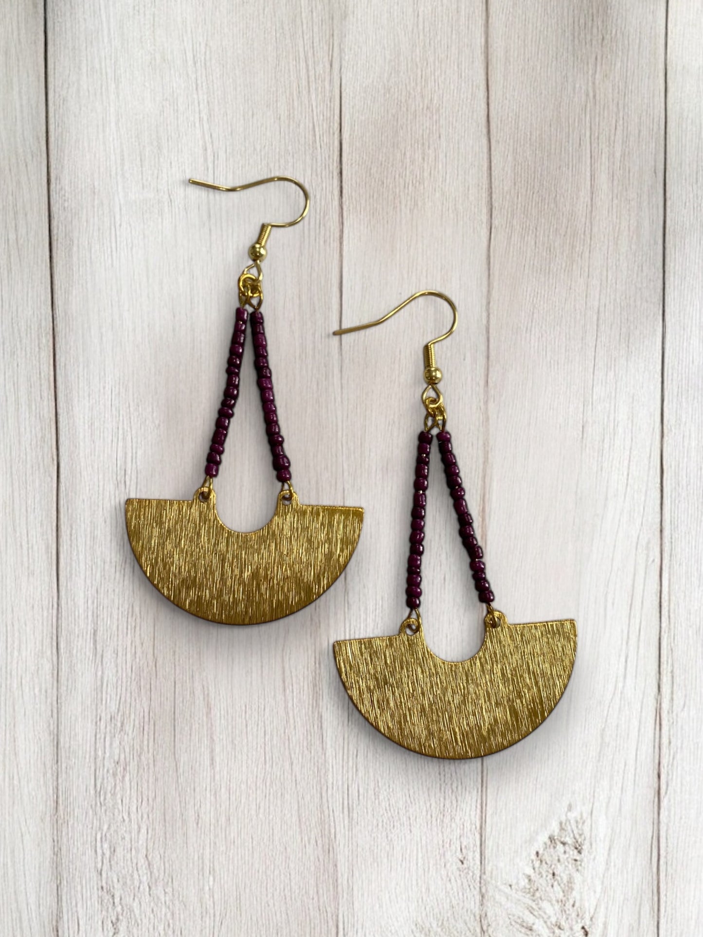 Gold and Purple Beaded Dangle Earrings