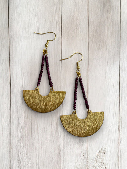 Gold and Purple Beaded Dangle Earrings