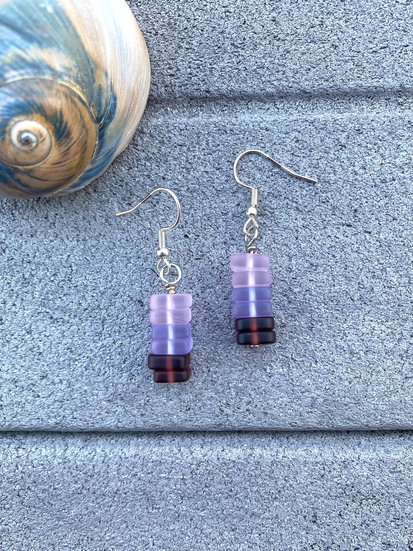 Pink Ombré Stacked Seaglass Drop Earrings