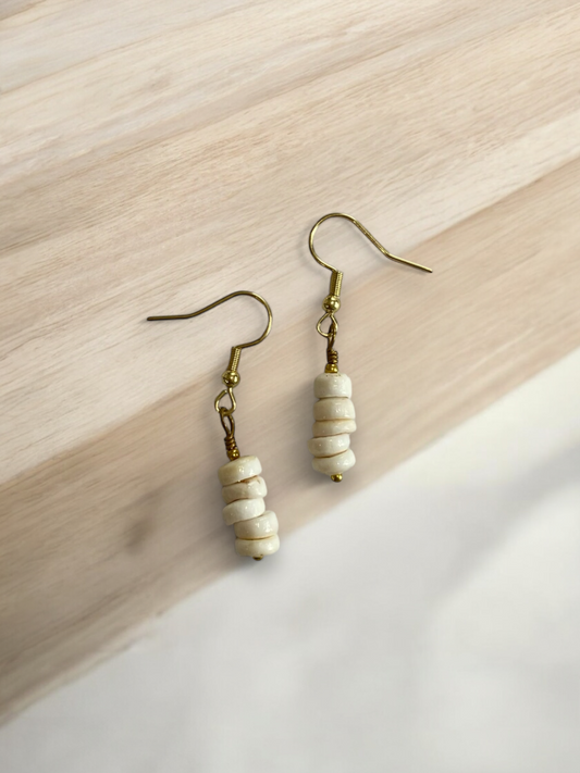 White Shell Layered Beaded Earrings