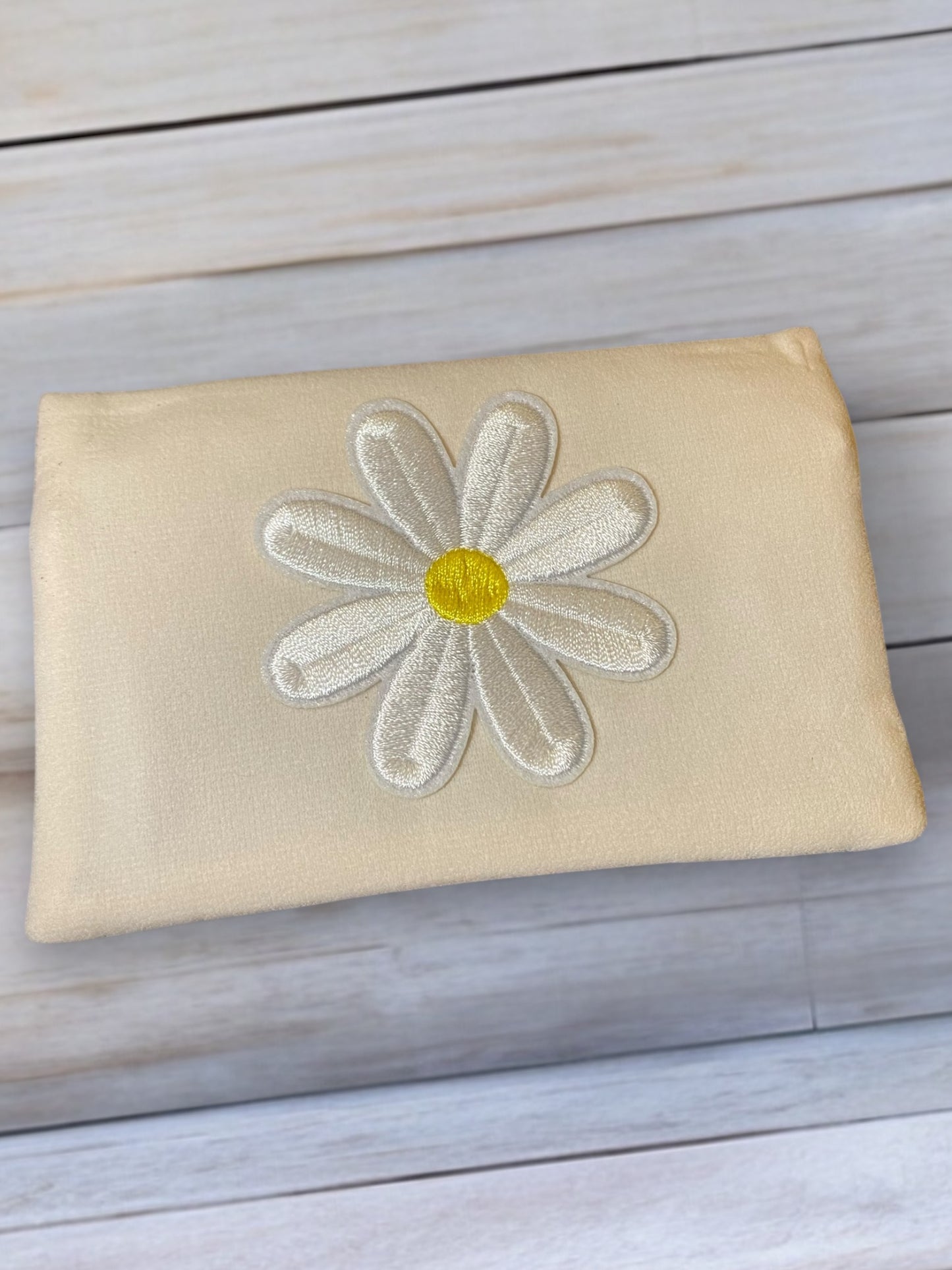 Small Velvet Embroidered Daisies Zipper Pouch