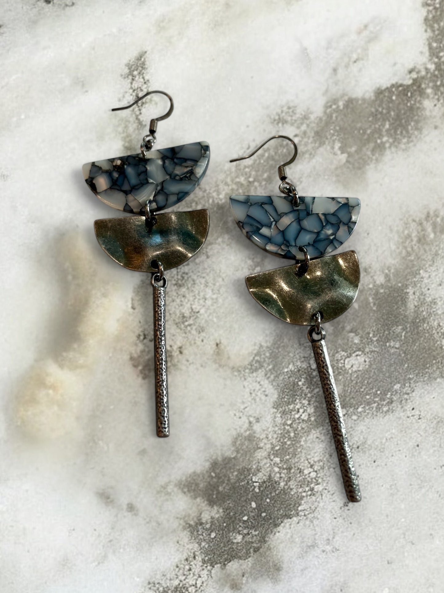 Gunmetal and Blue Tortoiseshell Acetate Layered Earrings