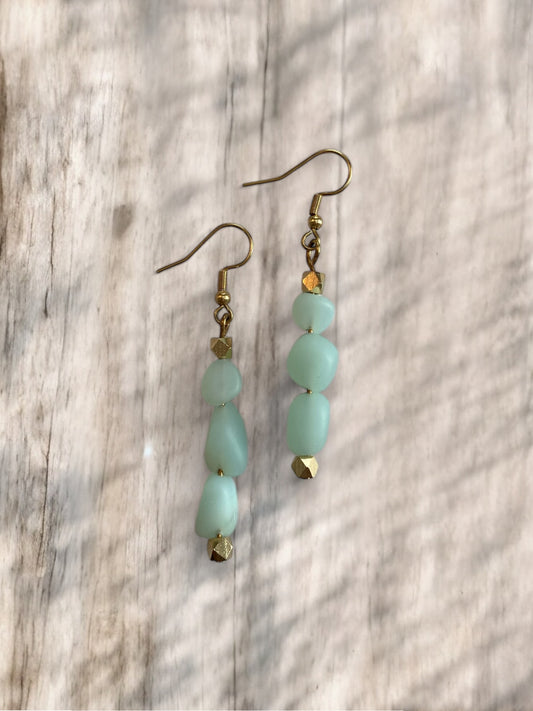 Green Seaglass Layered Earrings