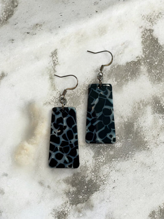 Black and Grey Tortoiseshell Acetate Rectangle Earrings