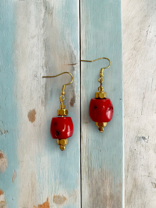 Red Bamboo Chunky Drop Earrings