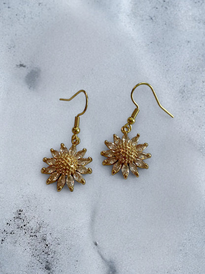 Cubic Zirconia Sunflower Charm Earrings