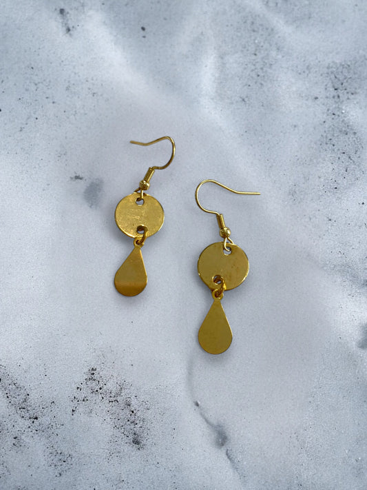 Gold Circle and Teardrop Charm Earrings