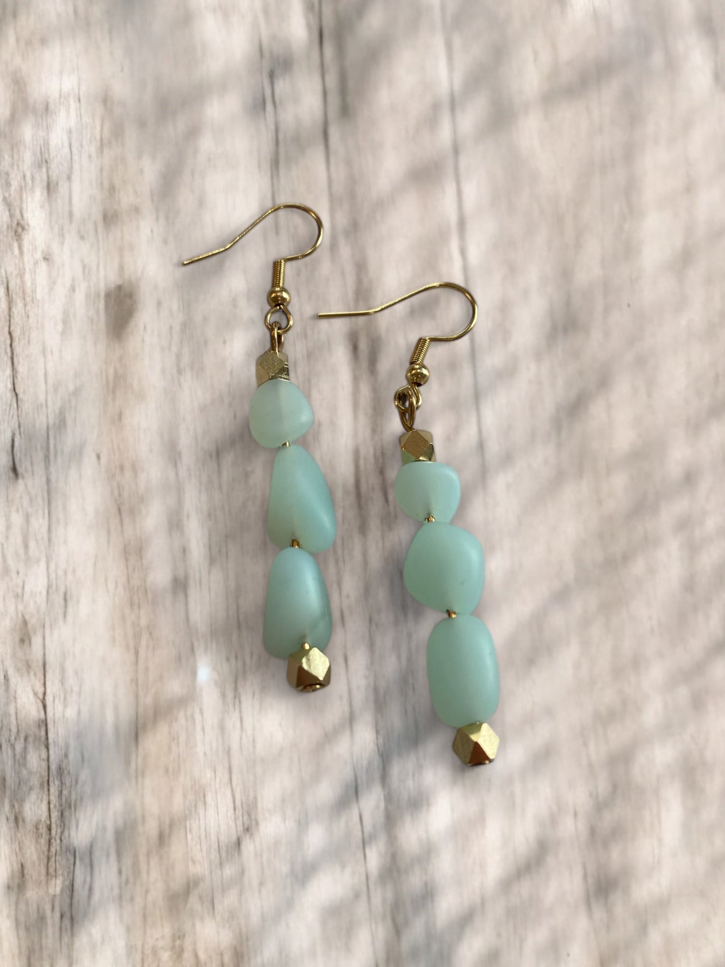 Green Seaglass Layered Earrings