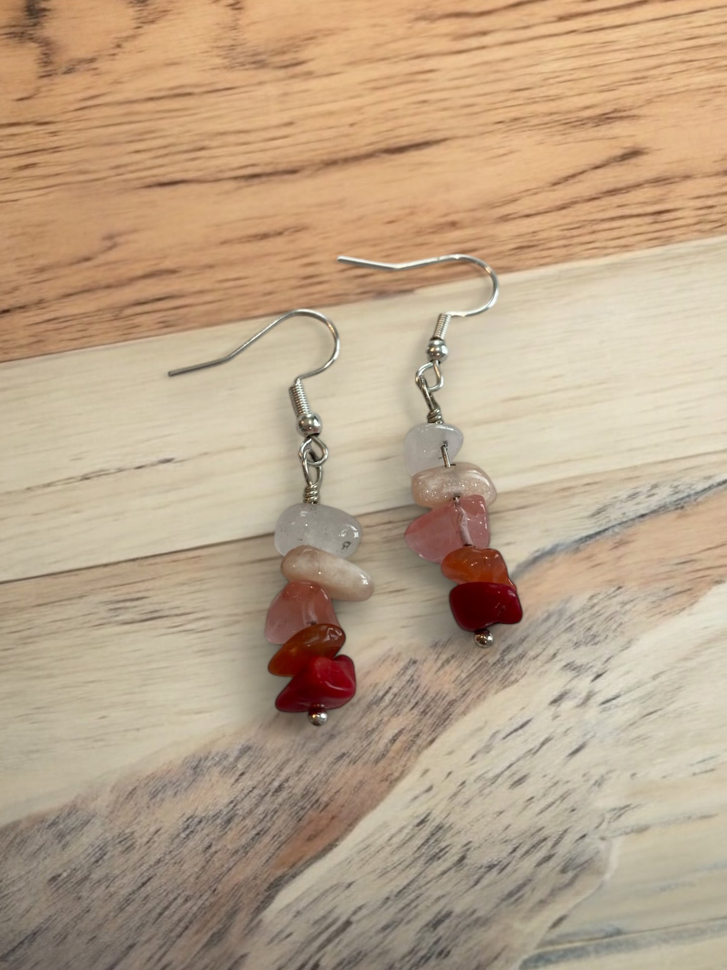 Pink and Red Gemstone Drop Earrings