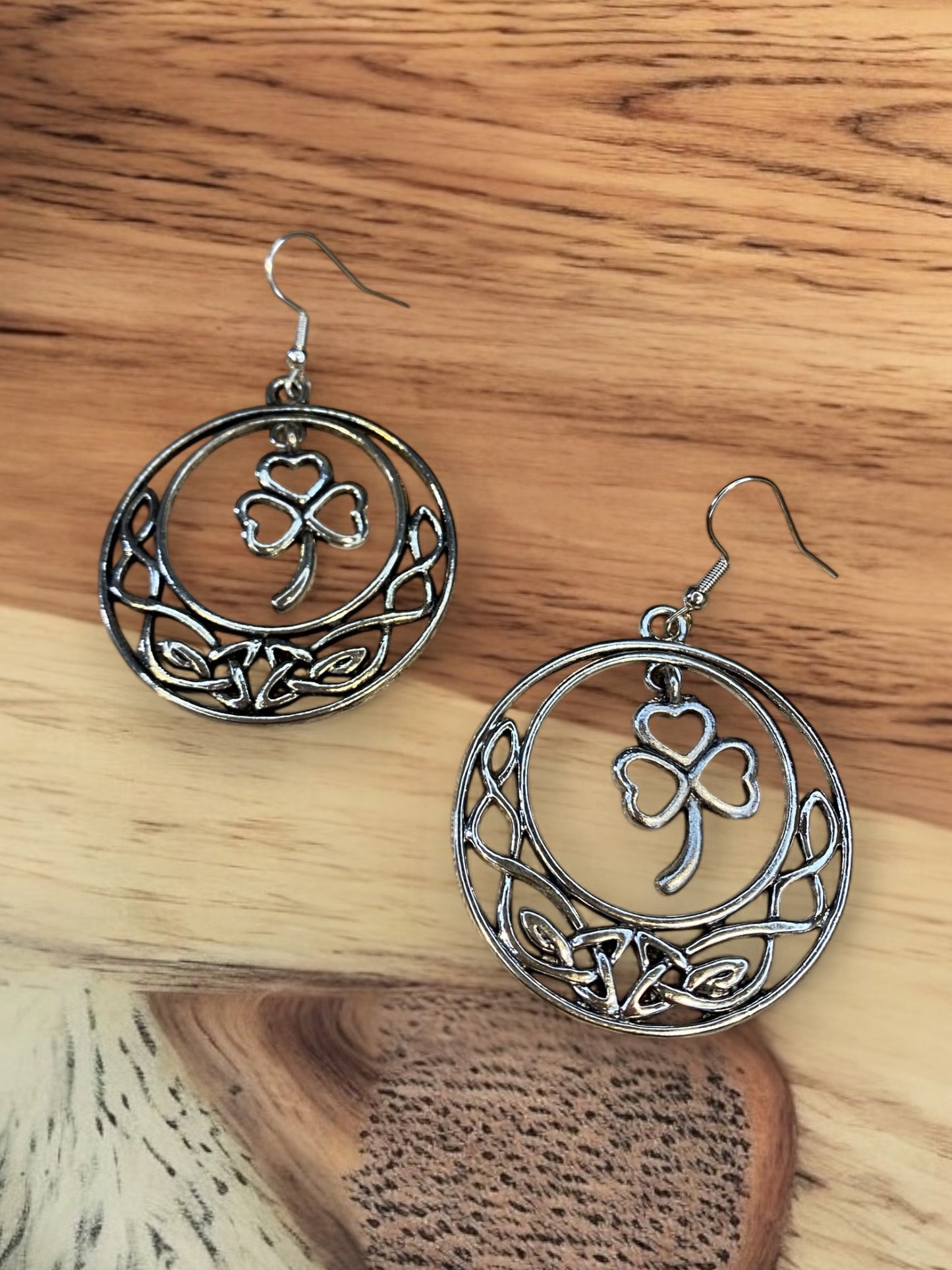 Irish Celtic and Shamrock Charm Large Hoop Earrings