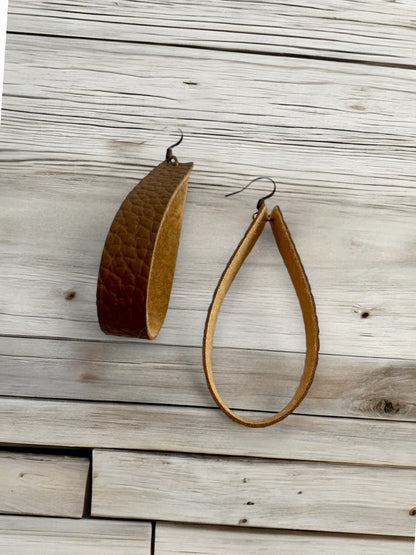 Brown Leather Teardrop Earrings