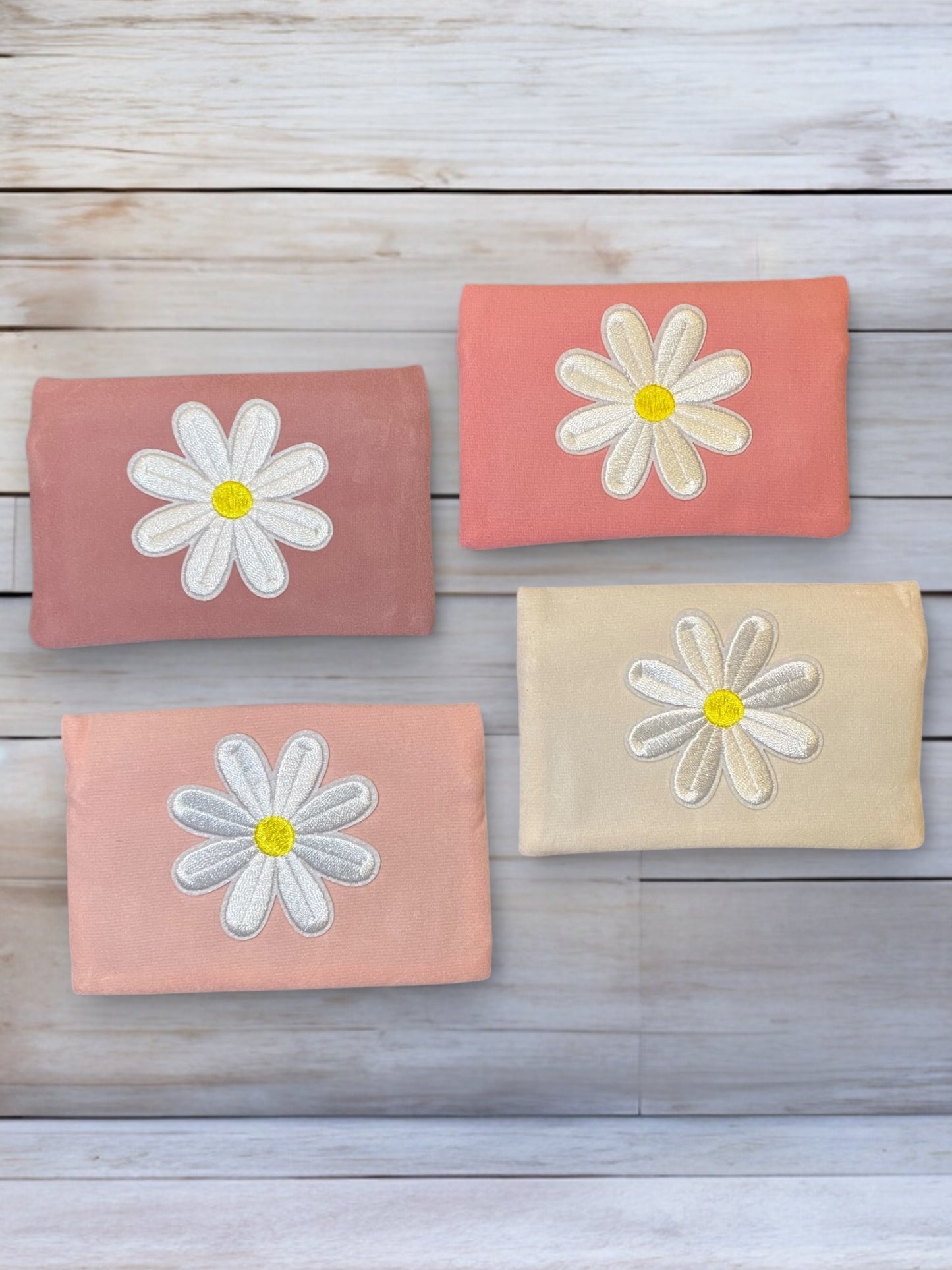 Small Velvet Embroidered Daisies Zipper Pouch