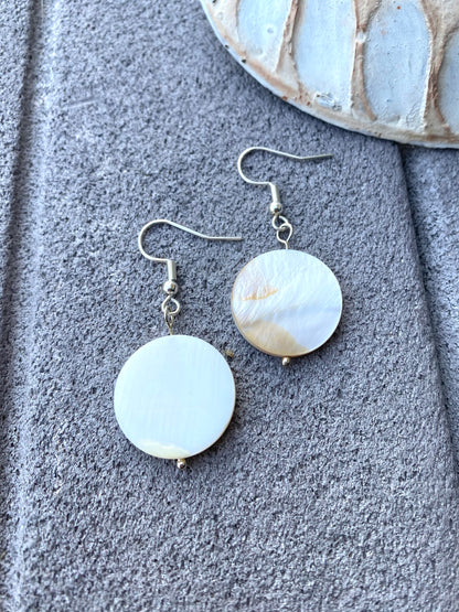 Round Shell Charm Earrings