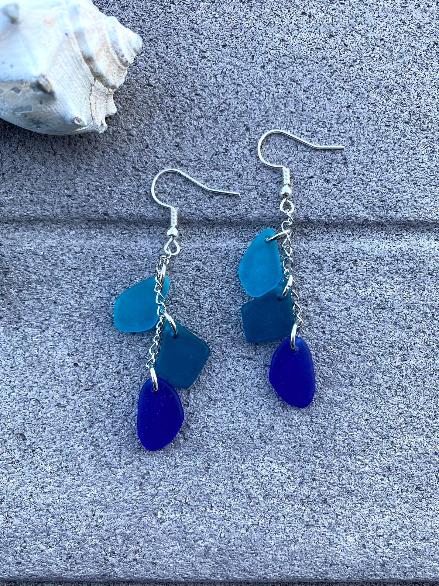 Blue Ombré Seaglass Layered Dangle Earrings