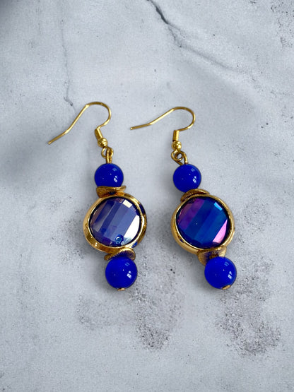 Bright Blue Beaded Drop Earrings