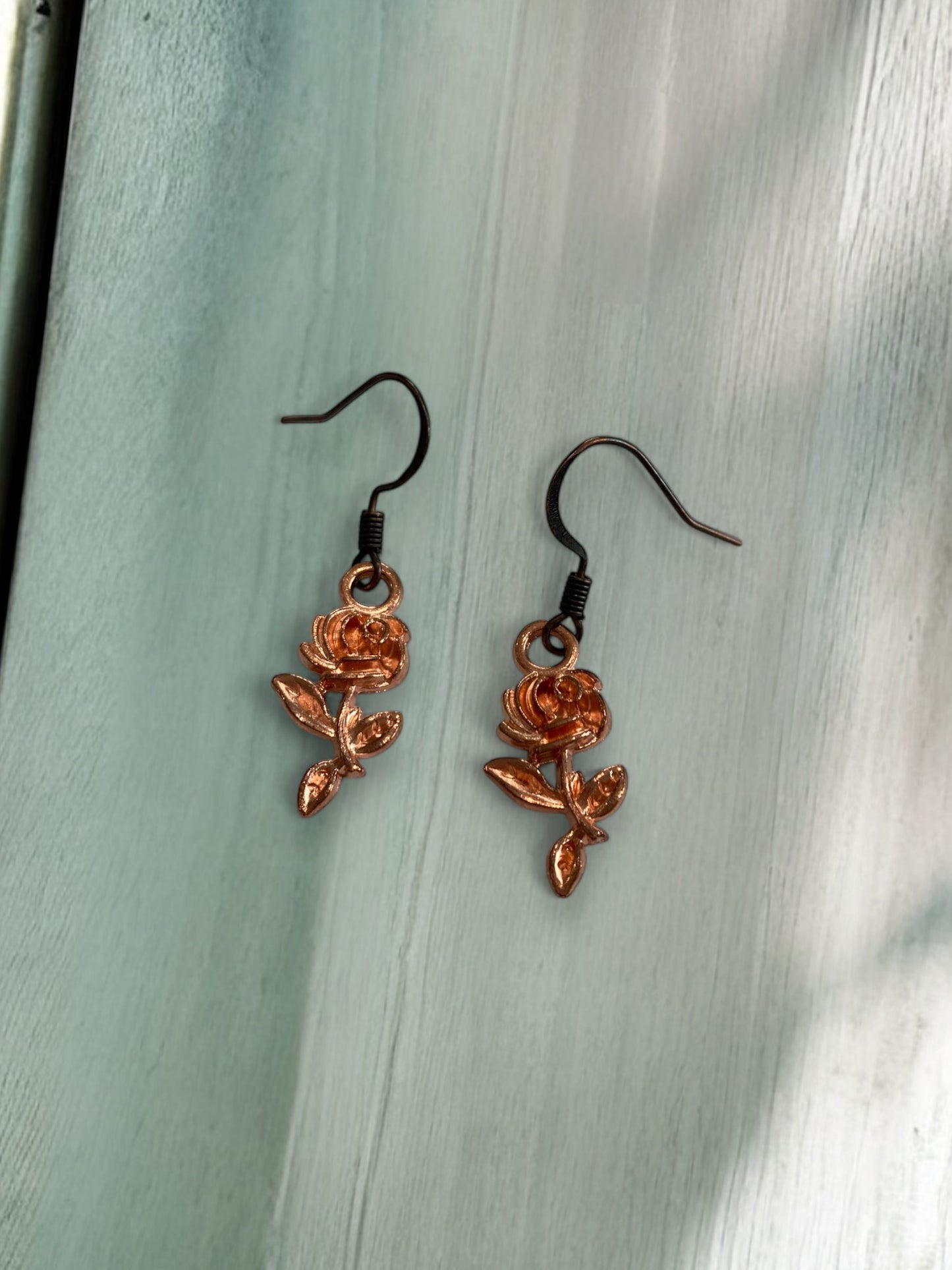 Rose Gold Rose Flower Dainty Charm Earrings