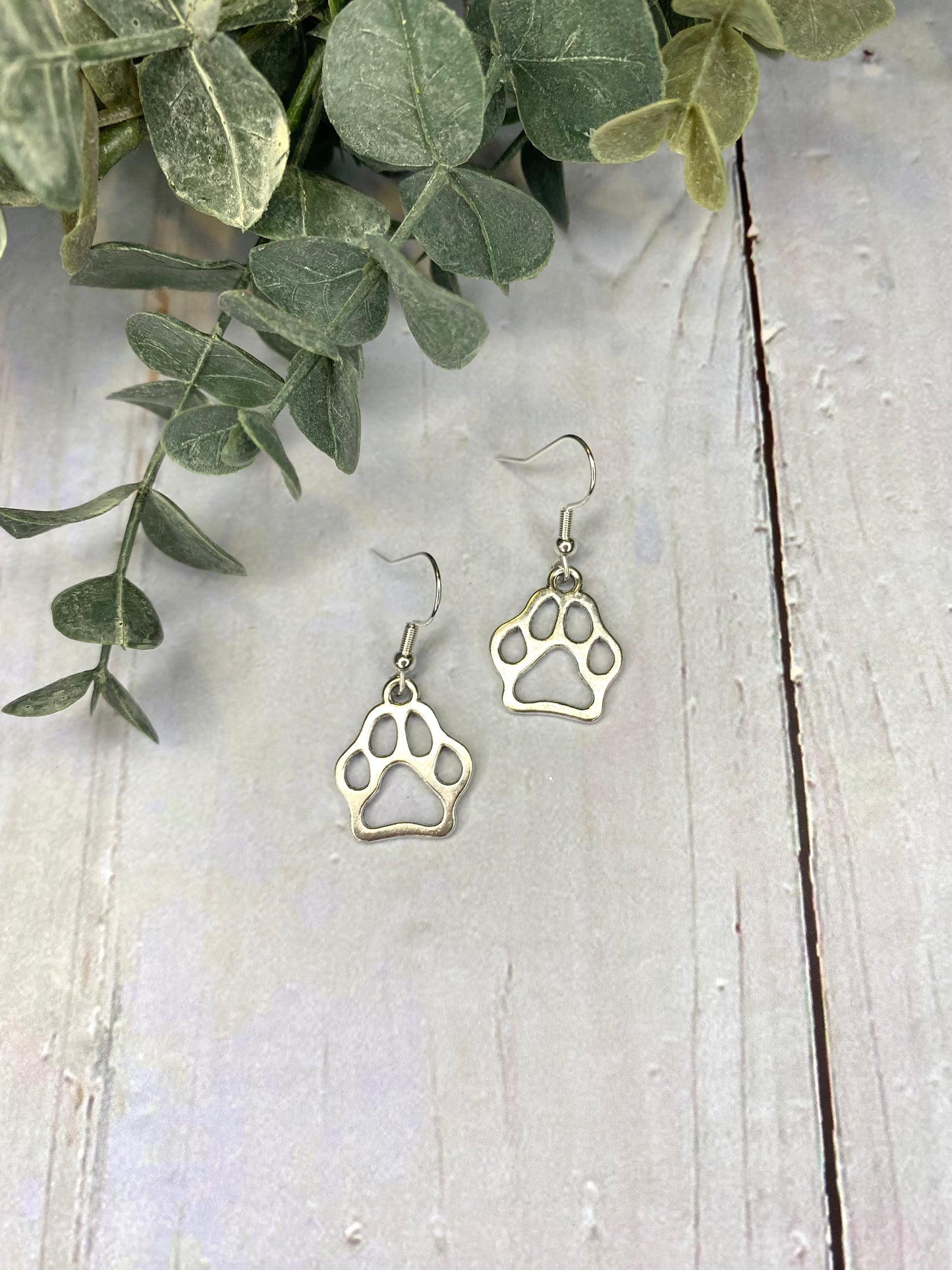 Silver Paw Print Charm Earrings