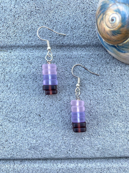 Pink Ombré Stacked Seaglass Drop Earrings