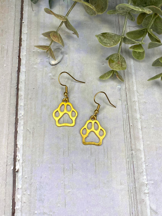 Gold Paw Print Charm Earrings