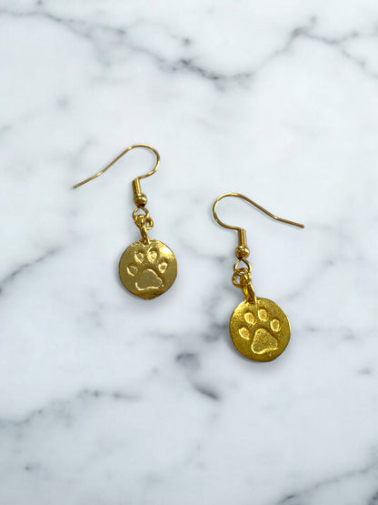 Gold Paw Print Charm Earrings