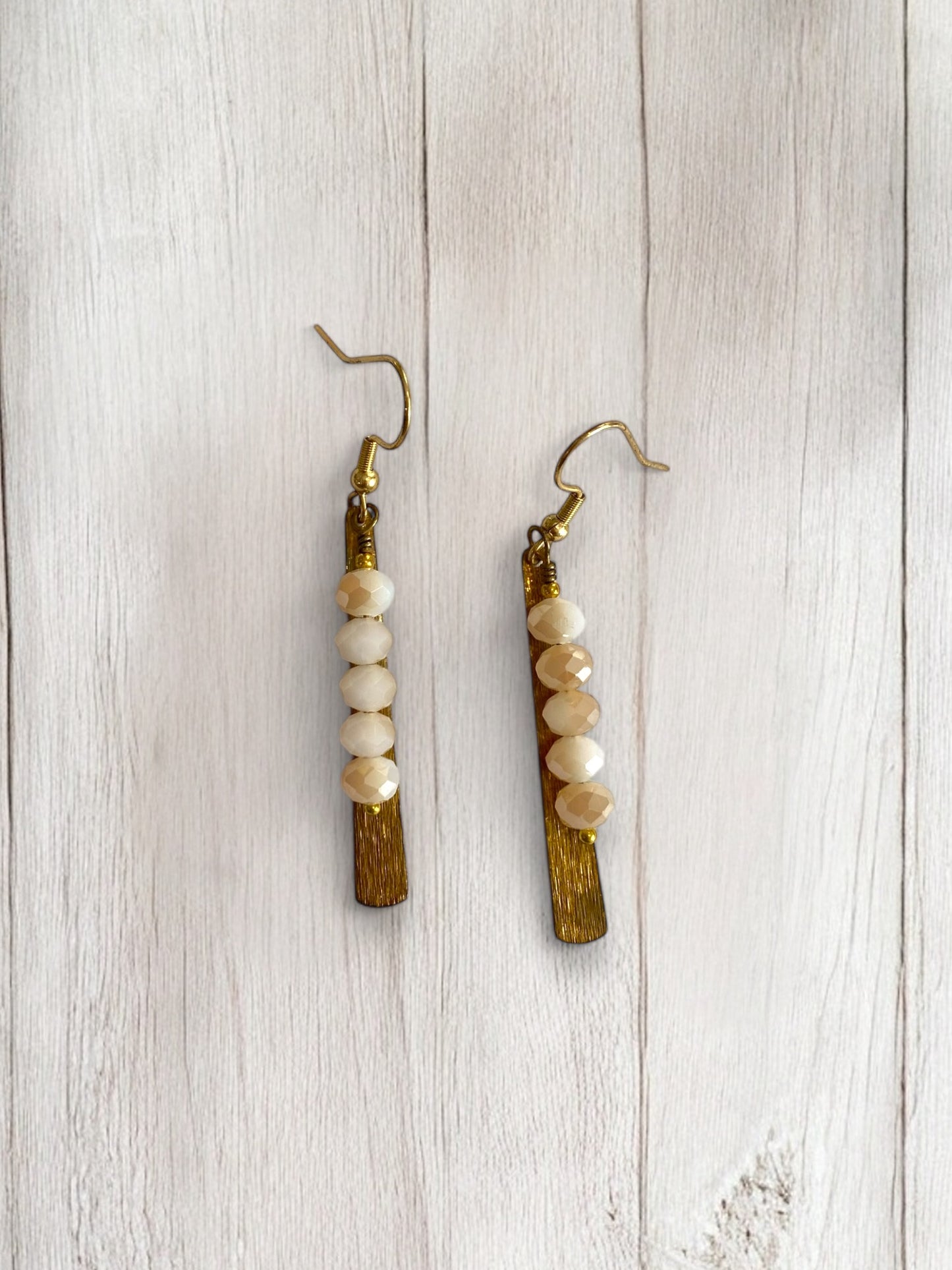 Golden Bar and Wire Wrapped Beaded Drop Earrings