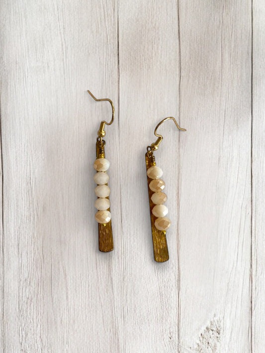 Golden Bar and Wire Wrapped Beaded Drop Earrings