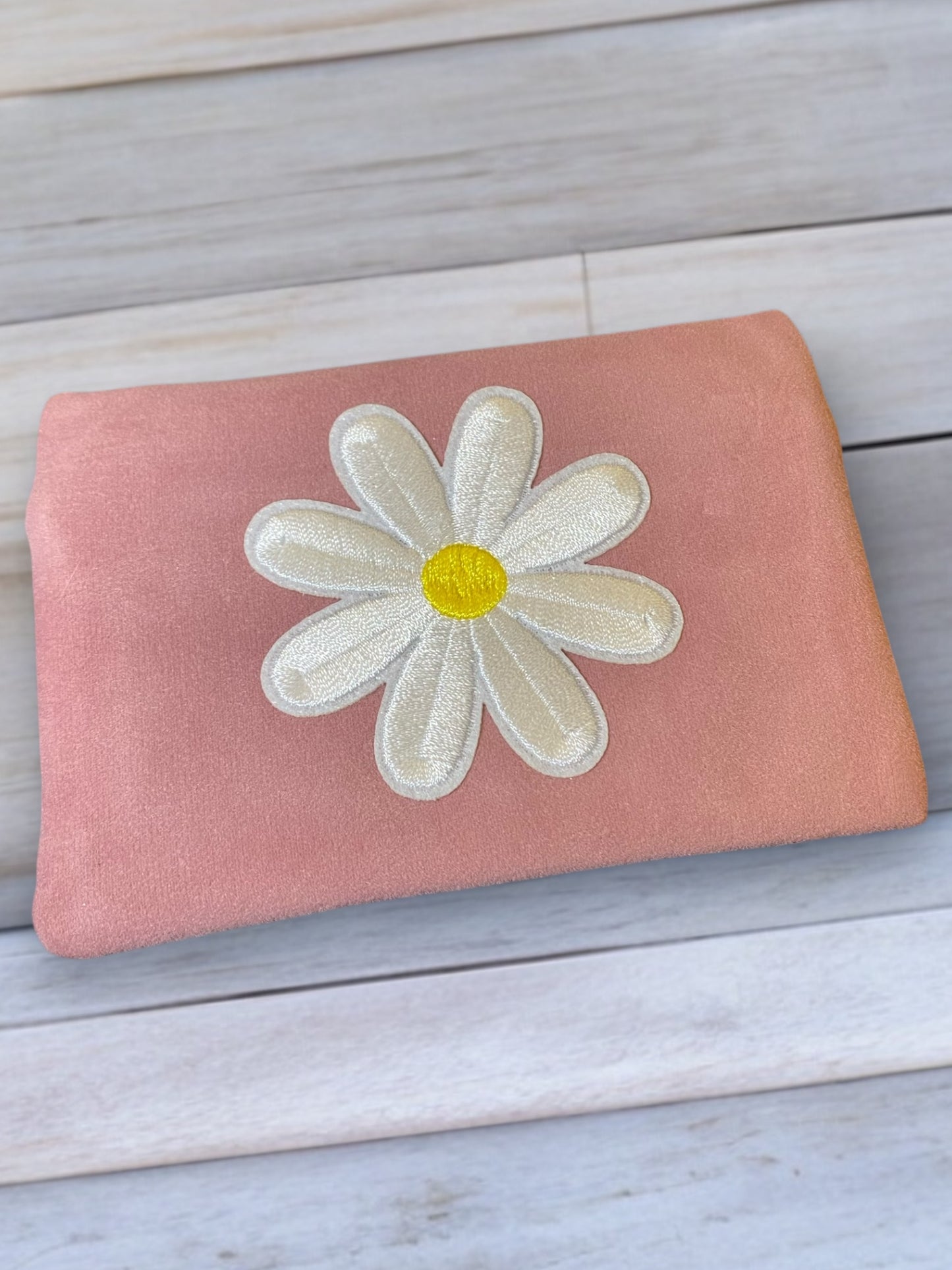 Small Velvet Embroidered Daisies Zipper Pouch