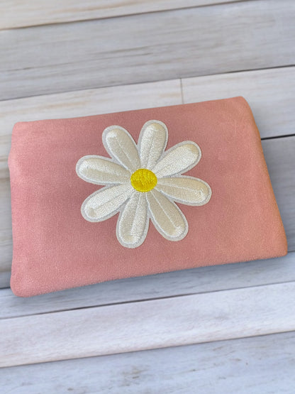 Small Velvet Embroidered Daisies Zipper Pouch