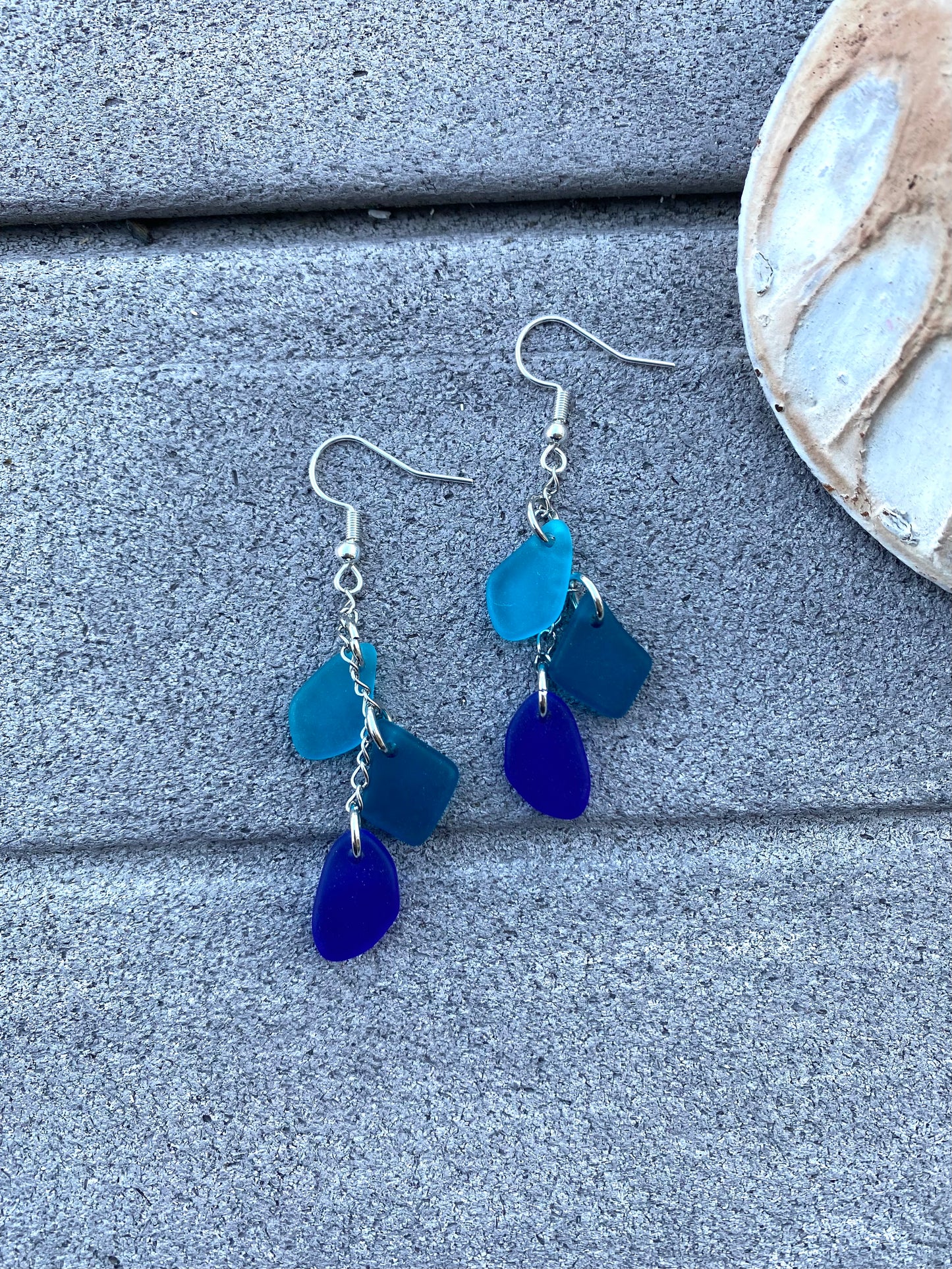 Blue Ombré Seaglass Layered Dangle Earrings