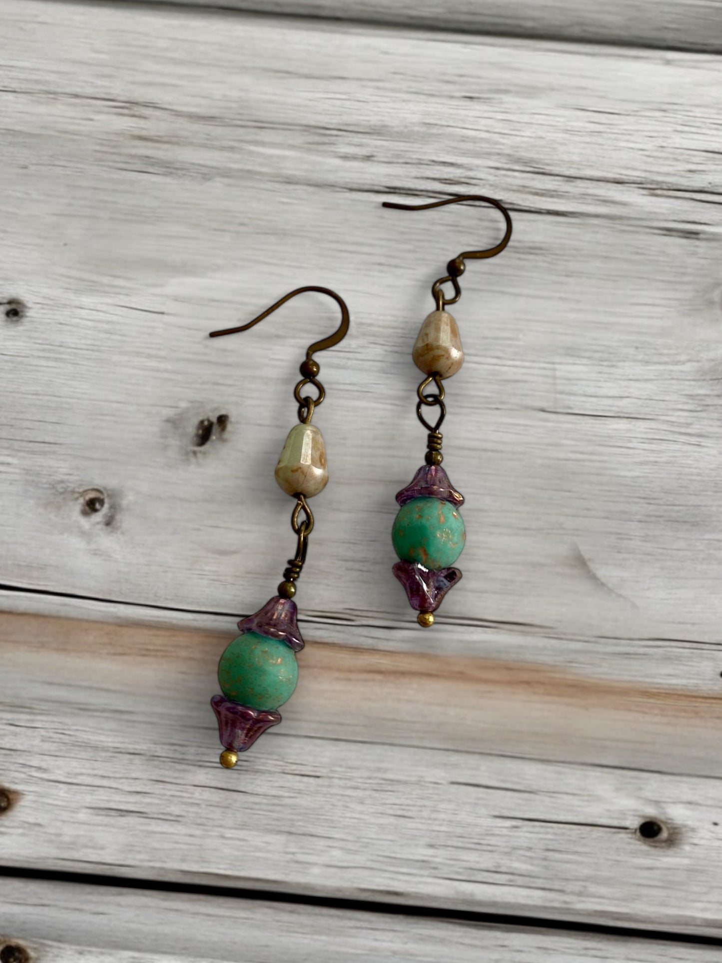 Antique Beaded Wire Wrapped Dangle Earrings