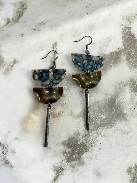 Gunmetal and Blue Tortoiseshell Acetate Layered Earrings