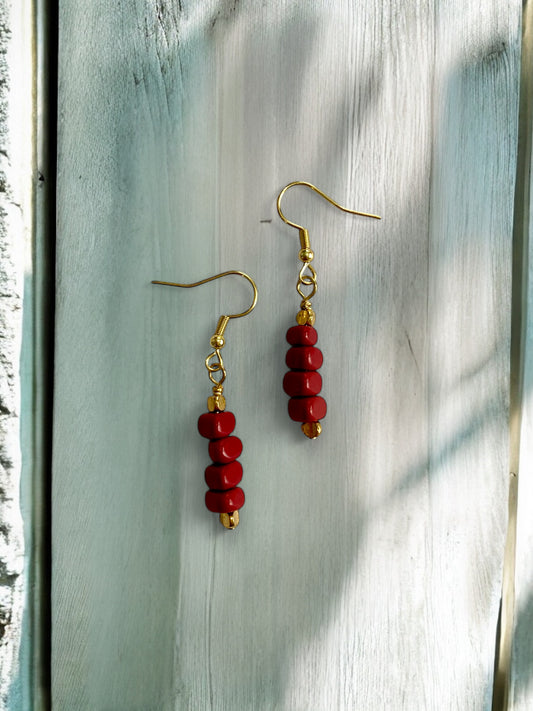 Antique Red Bead Drop Earrings