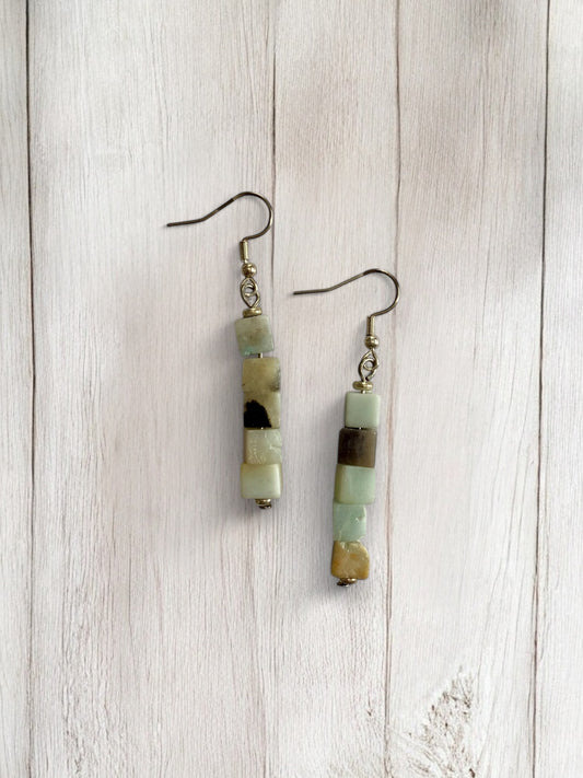 Amazonite Cube Drop Earrings