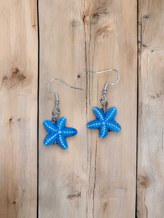 Blue Starfish Charm Earrings