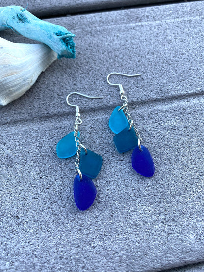 Blue Ombré Seaglass Layered Dangle Earrings