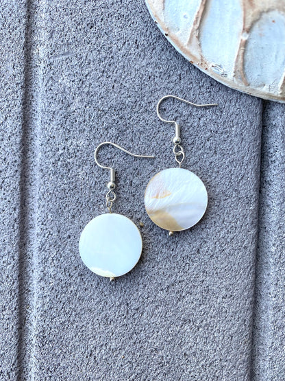 Round Shell Charm Earrings