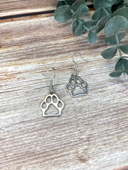 Silver Paw Print Charm Earrings