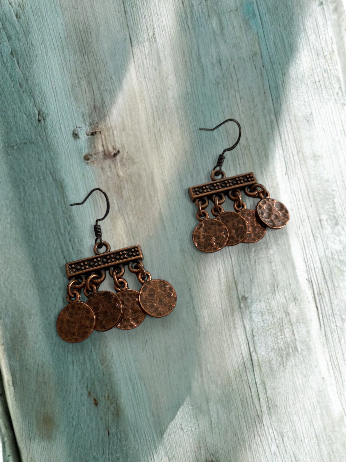 Red Copper Dangle Charm Earrings