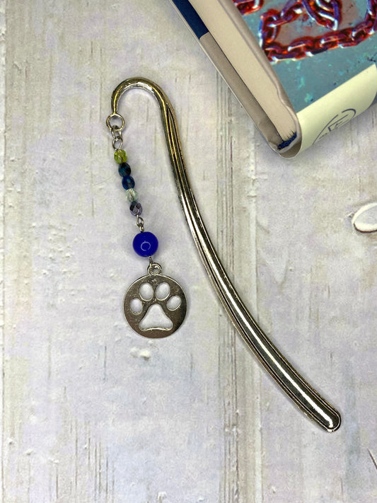 Paw Print Charm and Blue Bead Bookmark