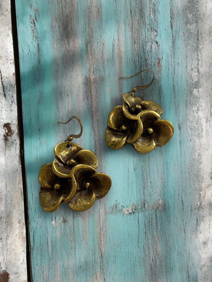 Antique Bronze Floral Pendant Earrings