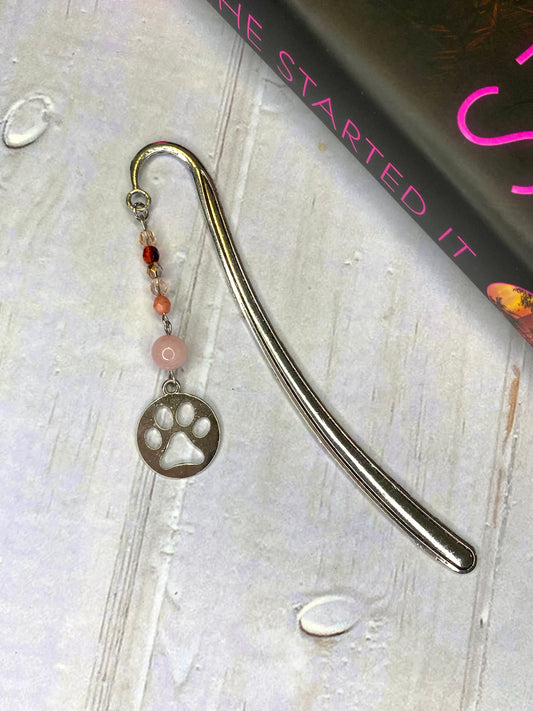 Paw Print Charm and Pink Bead Bookmark