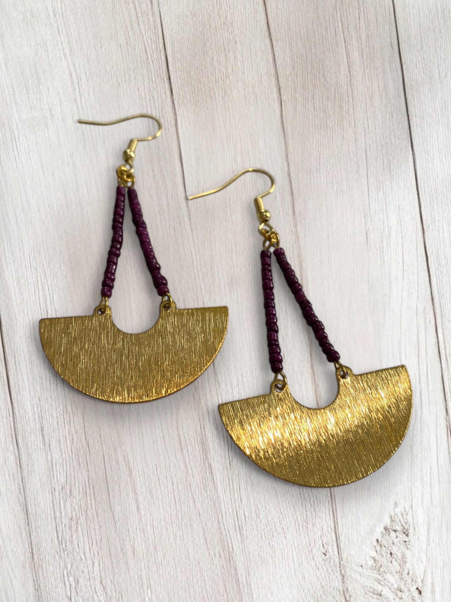 Gold and Purple Beaded Dangle Earrings