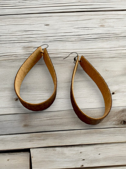 Brown Leather Teardrop Earrings