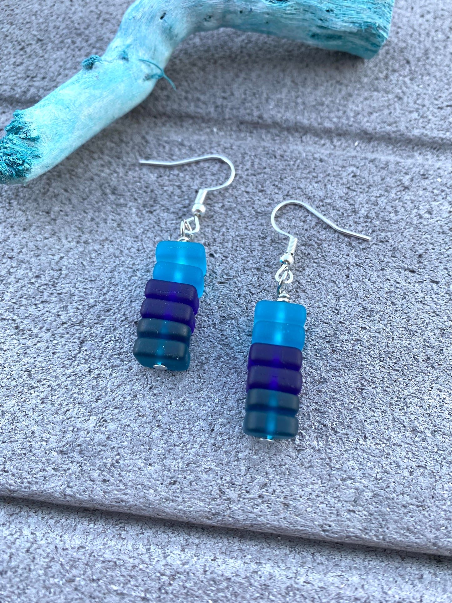 Blue Ombré Stacked Seaglass Drop Earrings